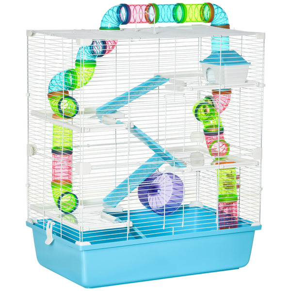 online Cage pour Hamsters 5 Niveaux 59x36x69 cm avec Jouets en Acier Bleu et Blanc