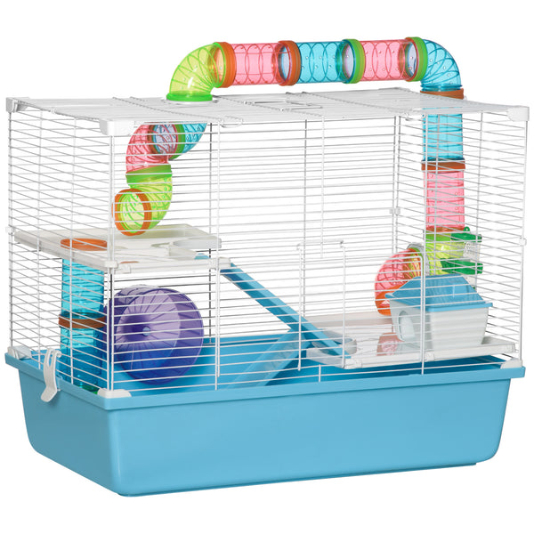 Cage pour Hamsters 3 Niveaux 59x36x47 cm avec Jouets en Acier Bleu et Blanc online