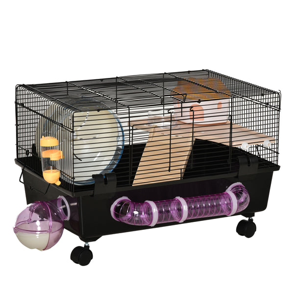 Cage pour Hamsters et Rongeurs 60x35x38,5 cm avec Tunnel et Roue Noire online