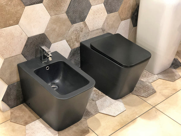online Paire de Toilettes et Bidet en Céramique Dos au Mur 56,5x36,5x41 cm Carré Noir