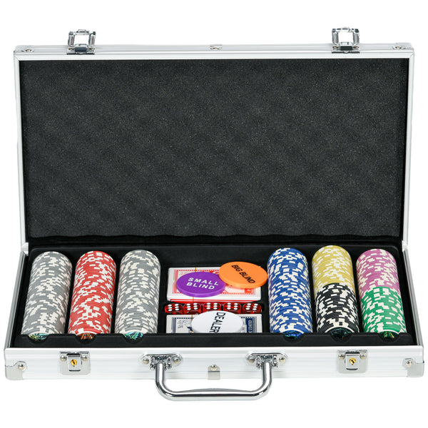 Set Poker per 7-8 Giocatori con 300 Fiches 2 Mazzi di Carte e 5 Dadi con Valigetta in Alluminio e Poliestere Argento prezzo