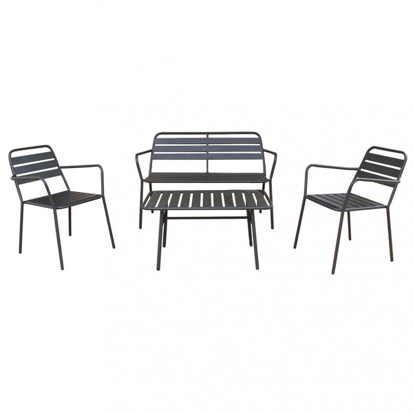 Salon de jardin canapé 2 fauteuils et table basse en acier gris acquista