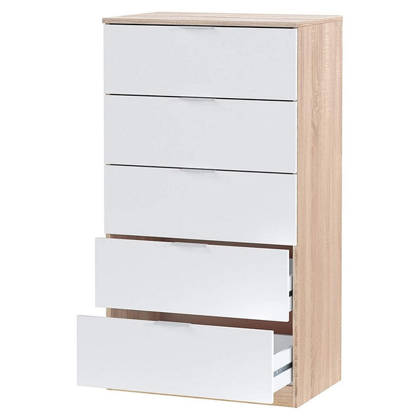 sconto Cassettiera 5 Casetti 60x110x40 cm in Legno Bianco e Rovere