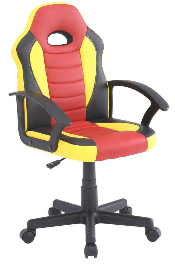 Chaise gamer ergonomique pour enfant 55x56x99,5 cm en simili cuir noir, jaune et rouge online