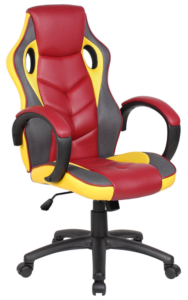 online Chaise gamer ergonomique 61x66x116 cm en simili cuir grainé et jaune