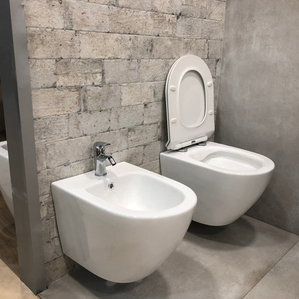sconto Paire de Sanitaires WC et Bidet Suspendus en Céramique 48,5x36,5x36,5 cm Sans Monture Rond Blanc