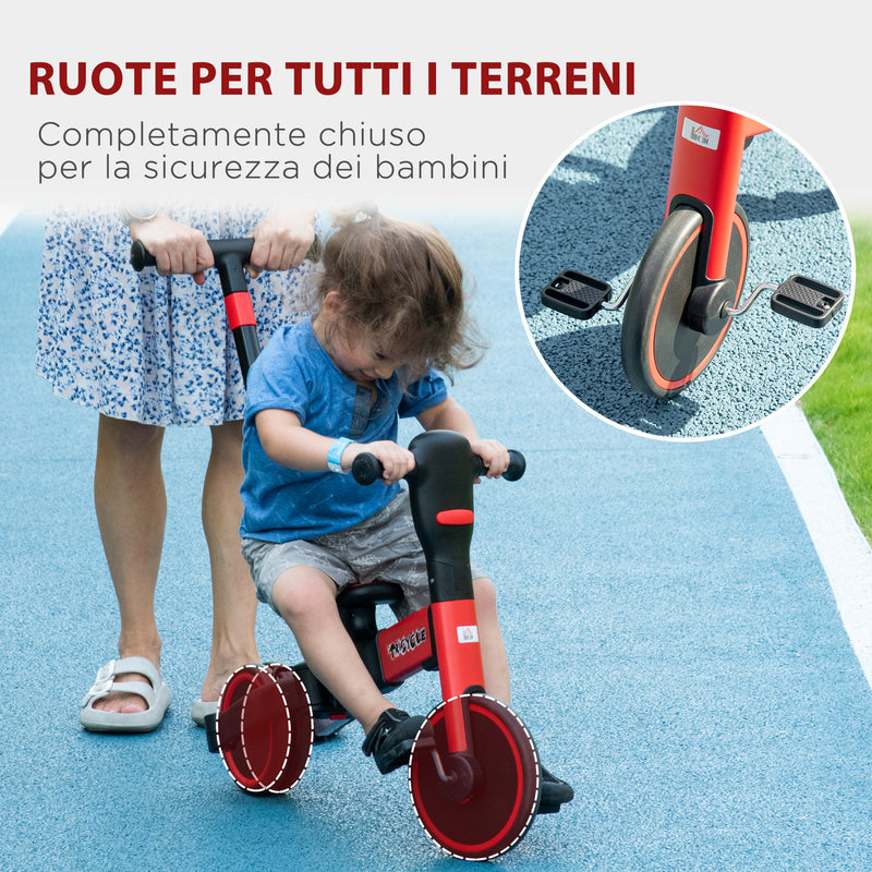 Triciclo per Bambini 18-60 Mesi 101x45x86,5 cm con Manubrio Regolabile e Ruote Chiuse Rosso-6