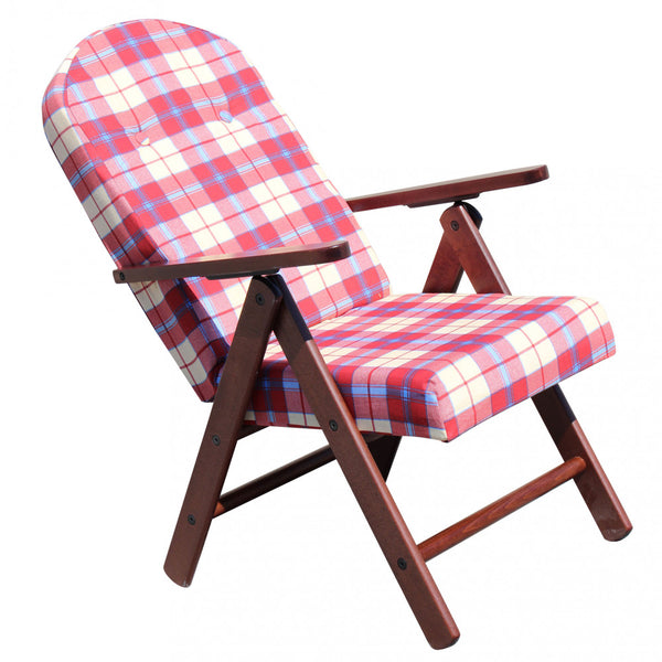 online Fauteuil en hêtre à 4 positions avec coussin en coton rouge 61x75x110 h cm