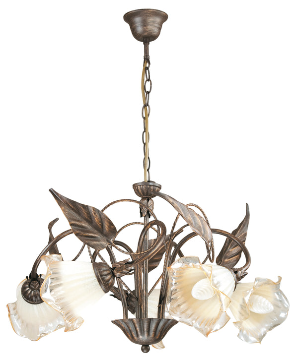 online Lustre floral décoré à la main en métal cuivré E14, diffuseurs en verre classiques