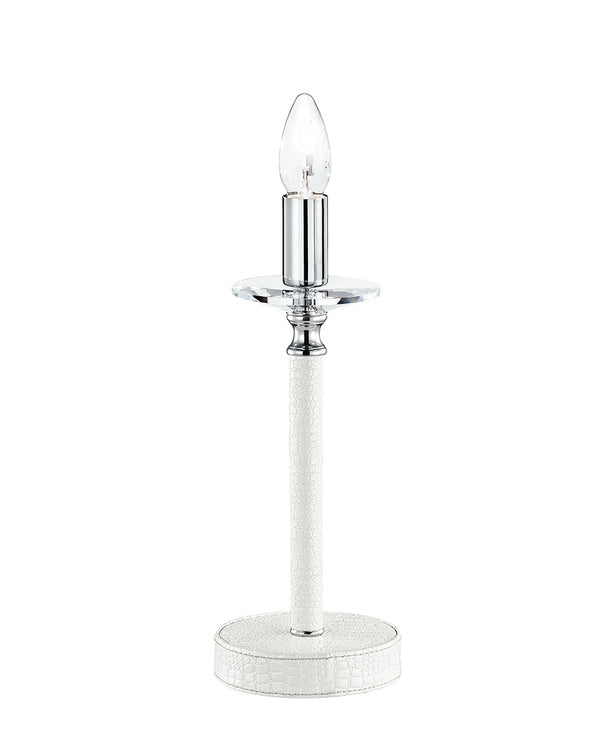 sconto Lampe de Table Base Ronde Similicuir Blanc Cristal K9 Chrome Fiiture E14 Environnement I-DESDEMONA/L1