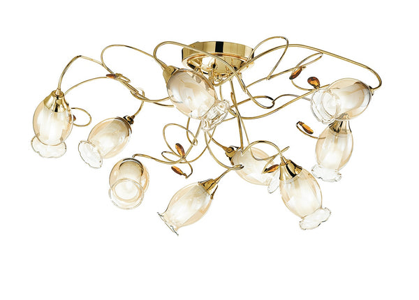 online Plafonnier doré avec décoration en cristal K9, abat-jour en verre floral, lampe classique E14