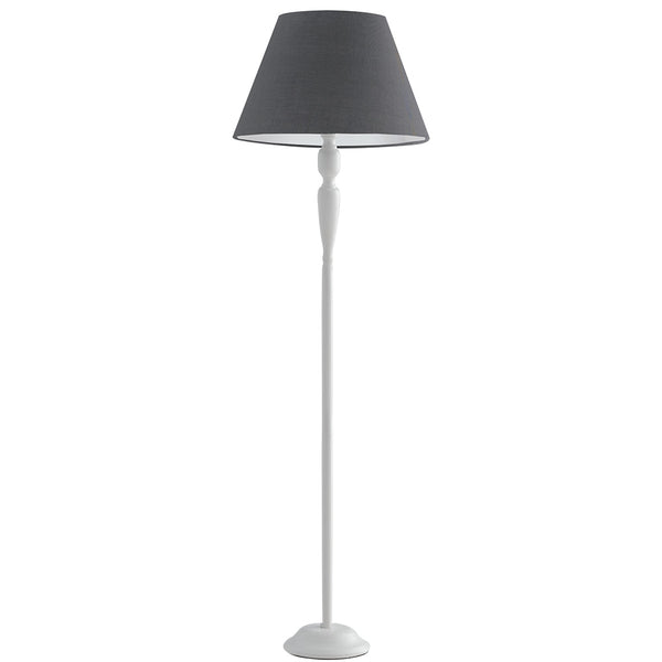 online Lampadaire en métal blanc avec abat-jour en tissu gris, lampadaire classique E27