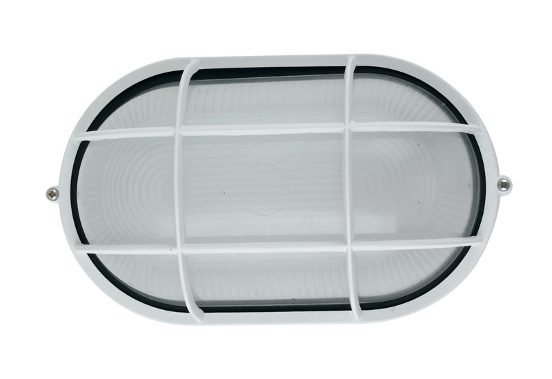 Plafoniera Ovale Bianca con Griglia Alluminio Esterno E27 Intec I-IBIZA-LP-1