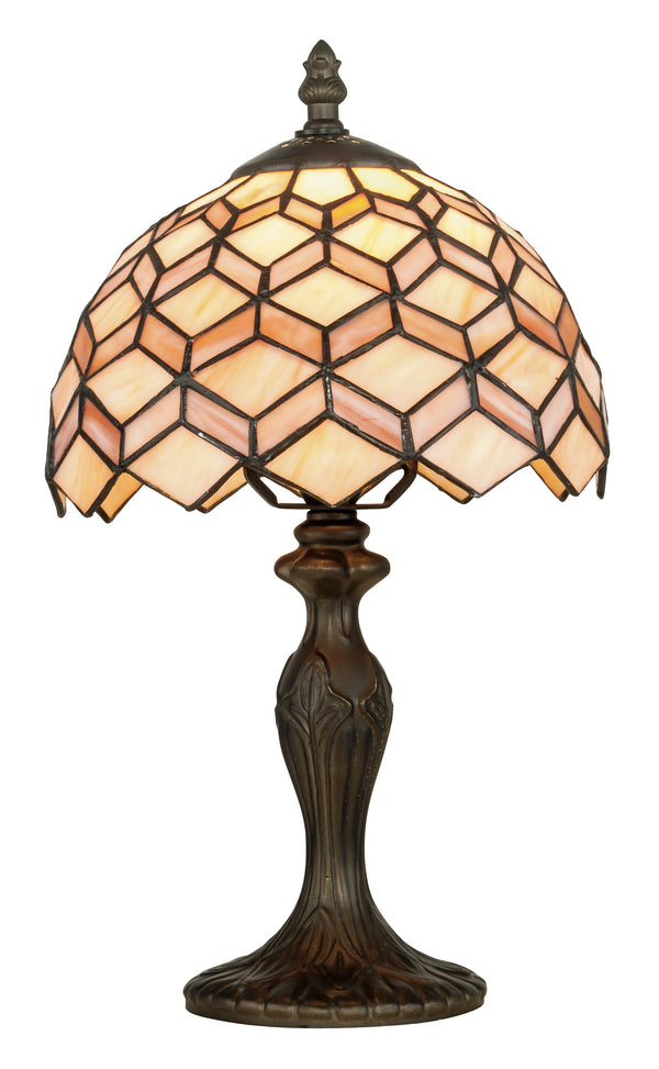 sconto Abat-jour classique en verre coloré, décoration géométrique, tige en métal, lampe de table E14