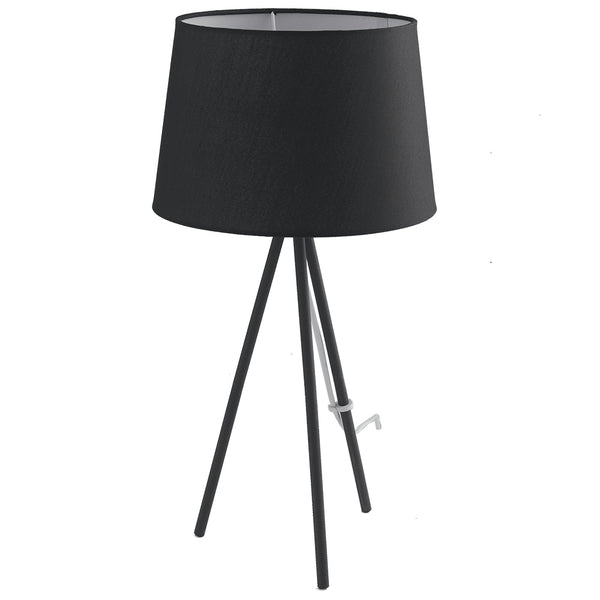 acquista Lampe trépied minimaliste en métal noir, abat-jour en tissu, lampe de table moderne E27