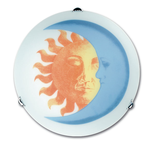 Plafonnier rond design soleil et lune en verre blanc.Lampe de chambre E27 acquista
