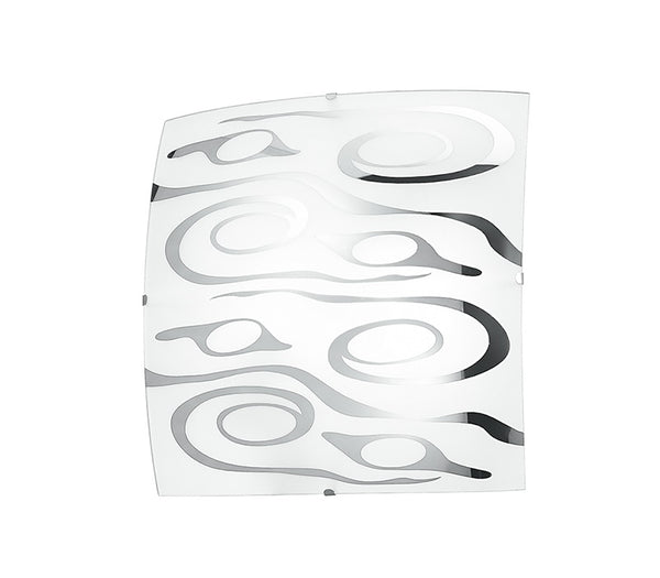 Plafonnier moderne carré en verre blanc avec décoration chromée abstraite E27 sconto