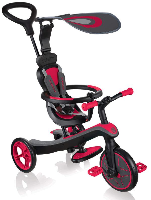 Globber Explorer Trike 4 en 1 Poussette tricycle rouge pour enfants avec poignée et auvent acquista