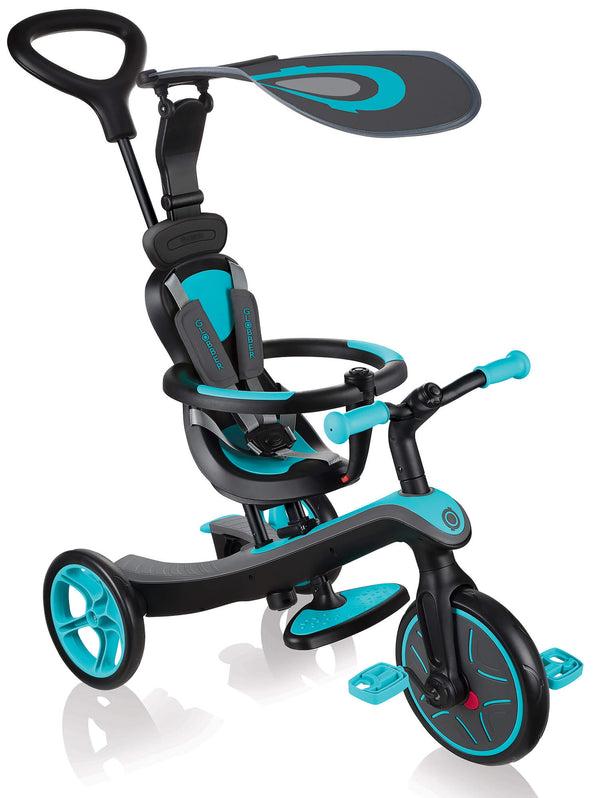 Globber Explorer Trike Poussette tricycle 4 en 1 pour enfants avec poignée et auvent Turquoise acquista