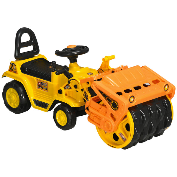 prezzo Tracteur autoporté avec rouleau compresseur pour enfants 88x33x37 cm avec rangement jaune et noir