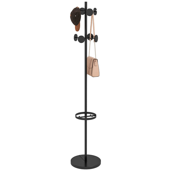 Portemanteau de sol Ø34x177 cm avec porte-parapluie et 8 crochets en métal noir prezzo