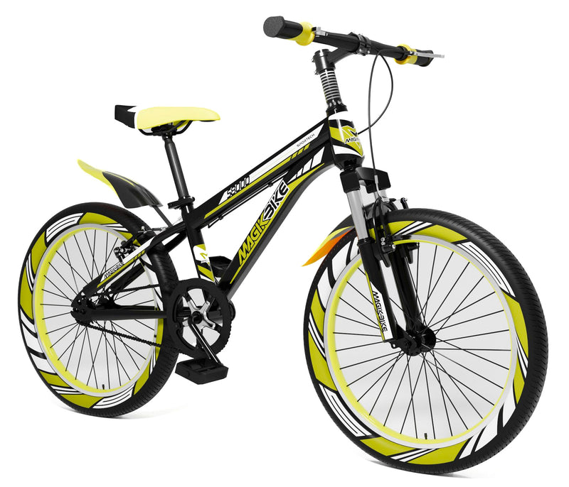 Bicicletta per Ragazzo 20” con Ammortizzatori Anteriori Magik-Bike Rancing S8000 Gialla e Nera-1