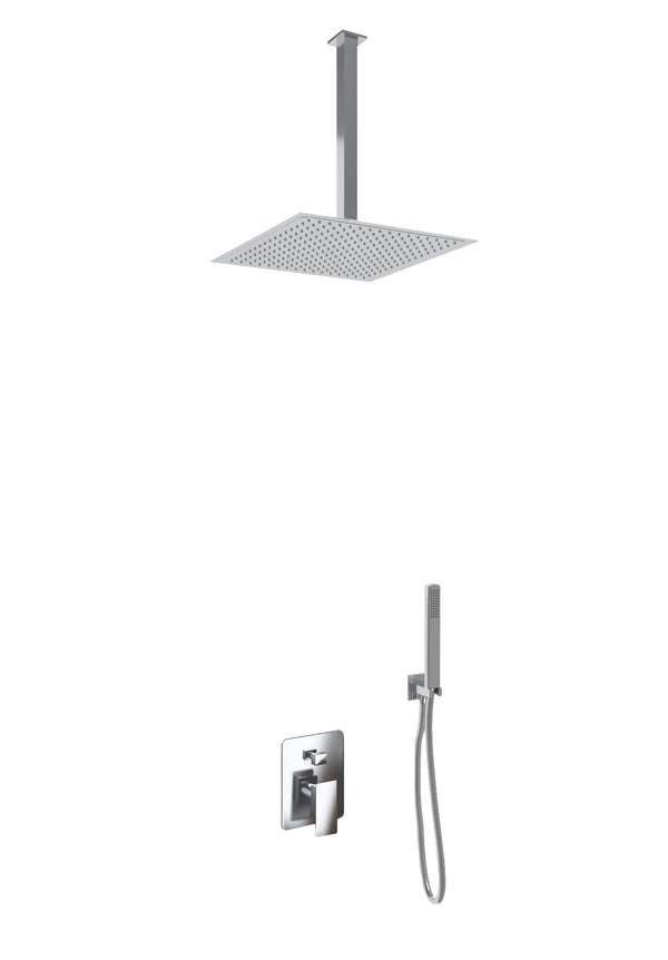 prezzo Kit de douche au plafond carré avec pomme de douche en acier inoxydable 30x30 cm et mitigeur