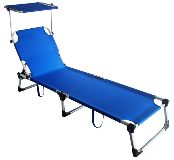 acquista Chaise longue de jardin pliante en aluminium avec auvent Ranieri Mykonos Blue