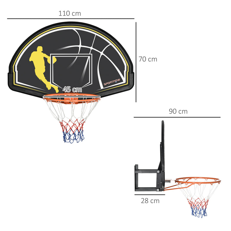 Canestro Basket per Bambini e Adulti 110x90x70 cm  in Acciaio e PE Nero e Giallo-3