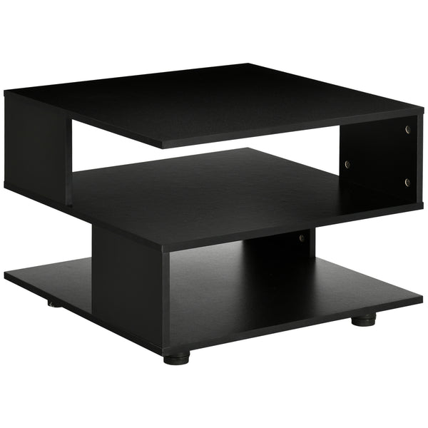 acquista Table basse asymétrique 60x60x45 cm avec étagères et pieds réglables en bois noir