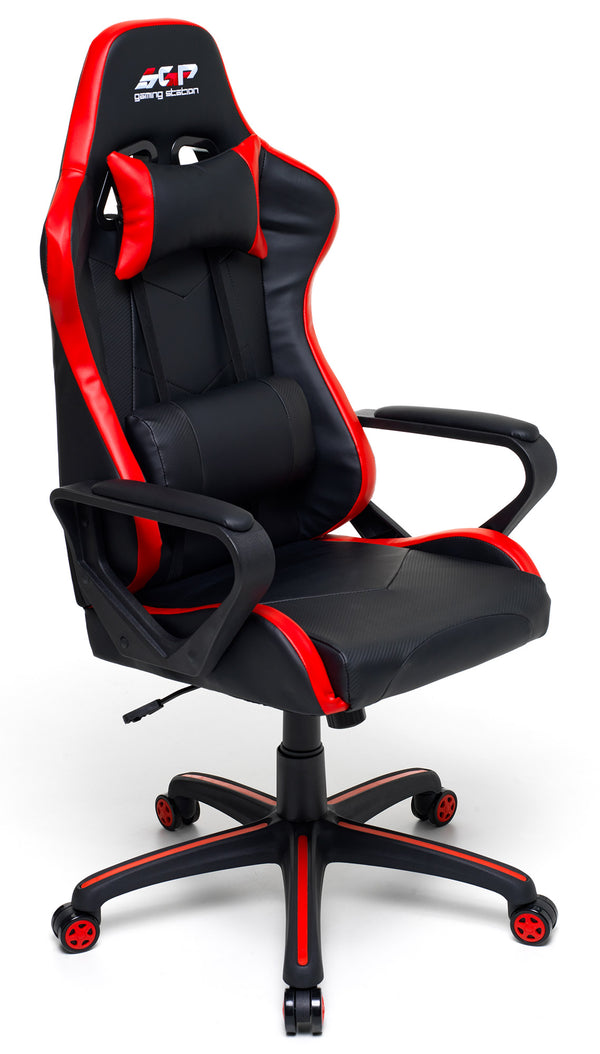 Chaise gamer ergonomique 63x63x126 cm en simili cuir noir et rouge sconto