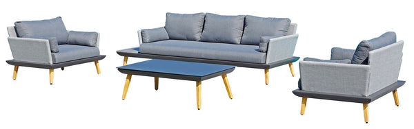 Salon de jardin canapé 2 fauteuils et table basse avec coussins gris online