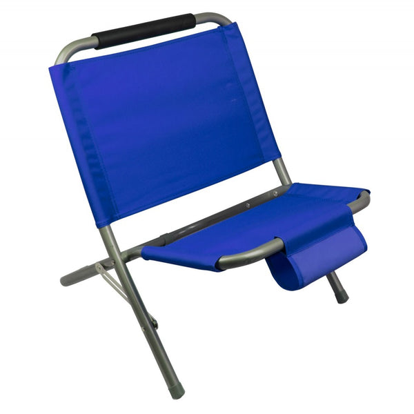 online Chaise de plage de camping pliante en textilène avec poche bleue