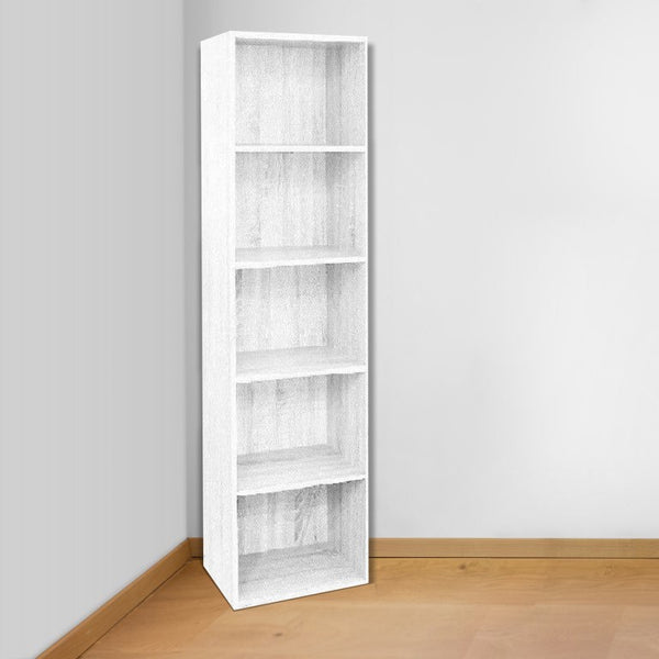Bibliothèque colonne 40x29x172H cm en bois peu encombrant avec 5 étagères blanches sconto