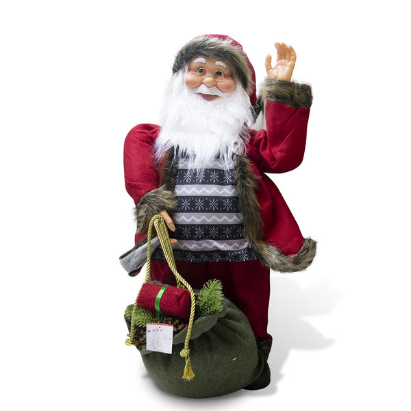 Marionnette Père Noël H80 cm avec sac rouge et gris avec lumières et mouvement online