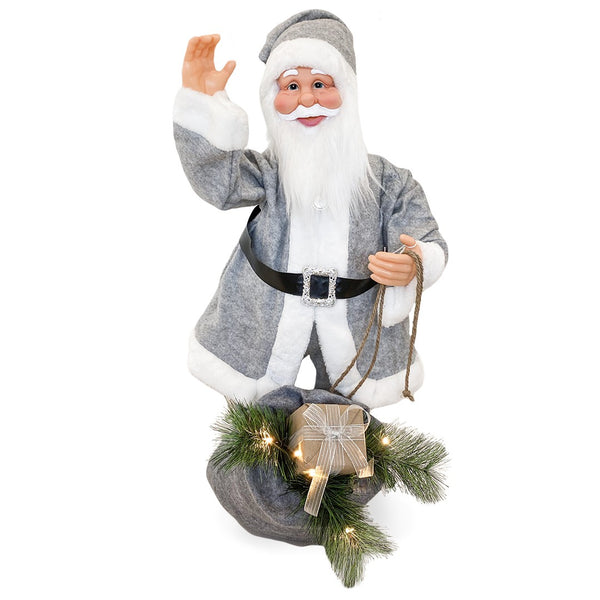 acquista Marionnette Père Noël H80 cm avec Lumières et Mouvement Gris