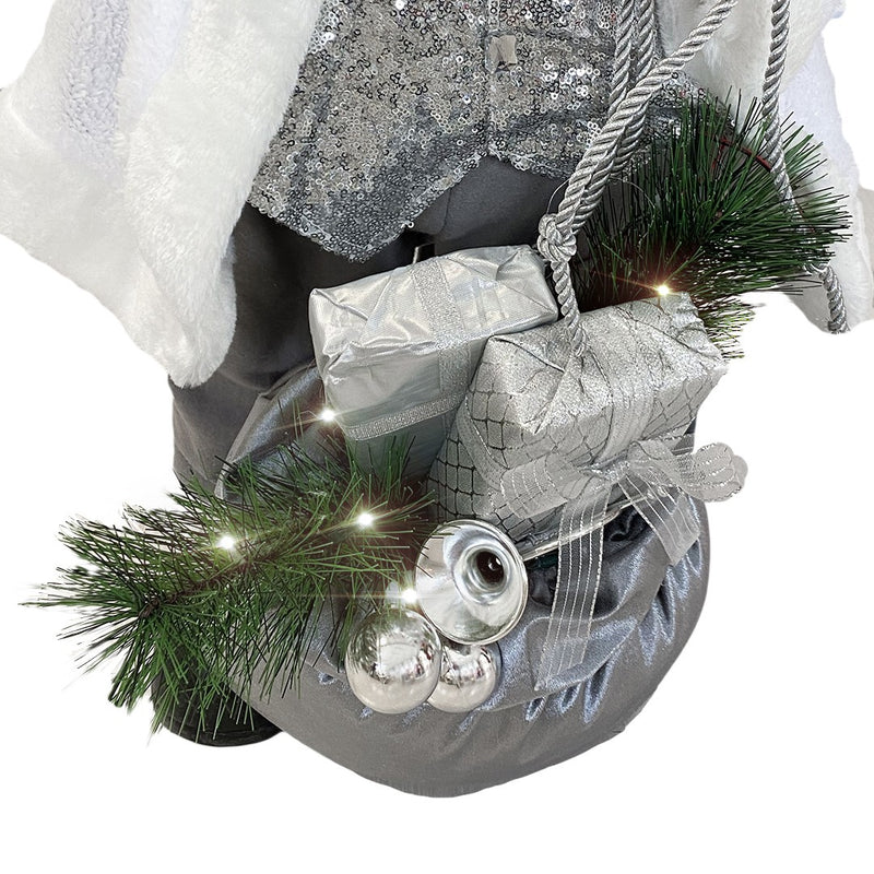 Pupazzo Babbo Natale H80 con Luci e Movimento Bianco e Argento-3