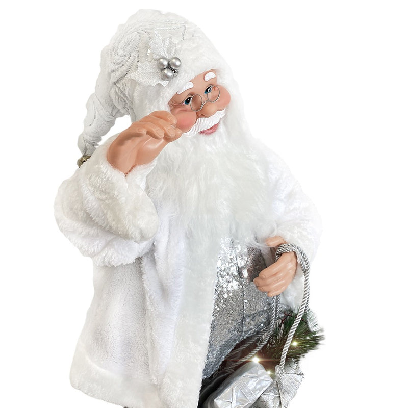 Pupazzo Babbo Natale H80 con Luci e Movimento Bianco e Argento-4
