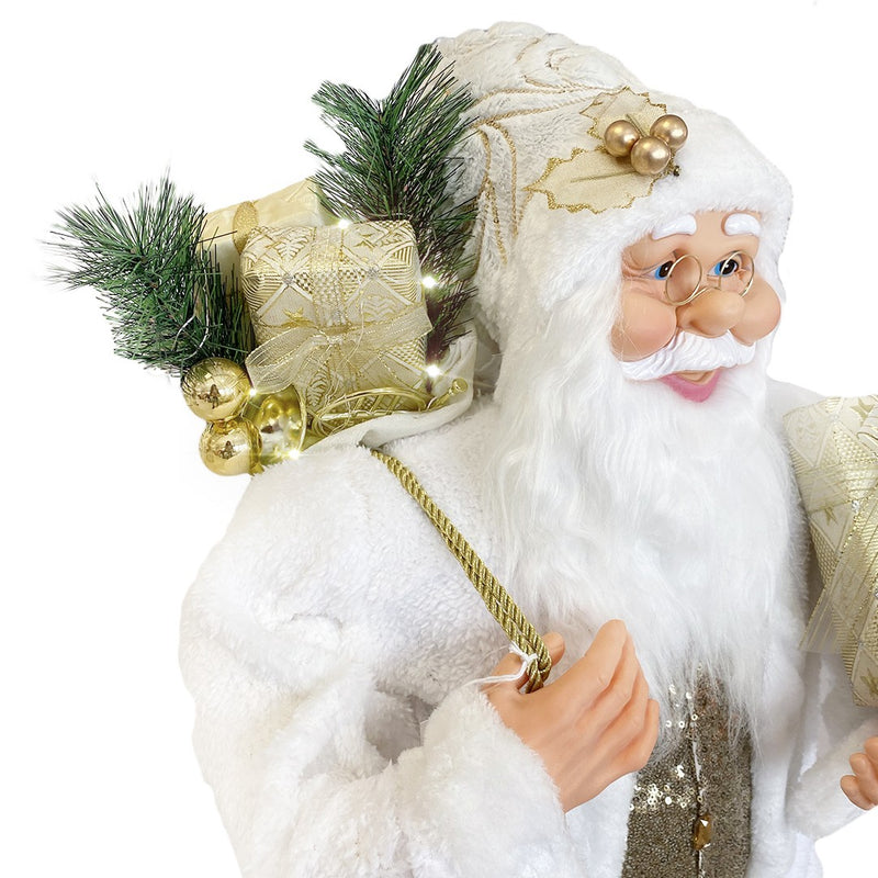 Pupazzo Babbo Natale H90 cm con Luci e Suoni Bianco e Oro-3