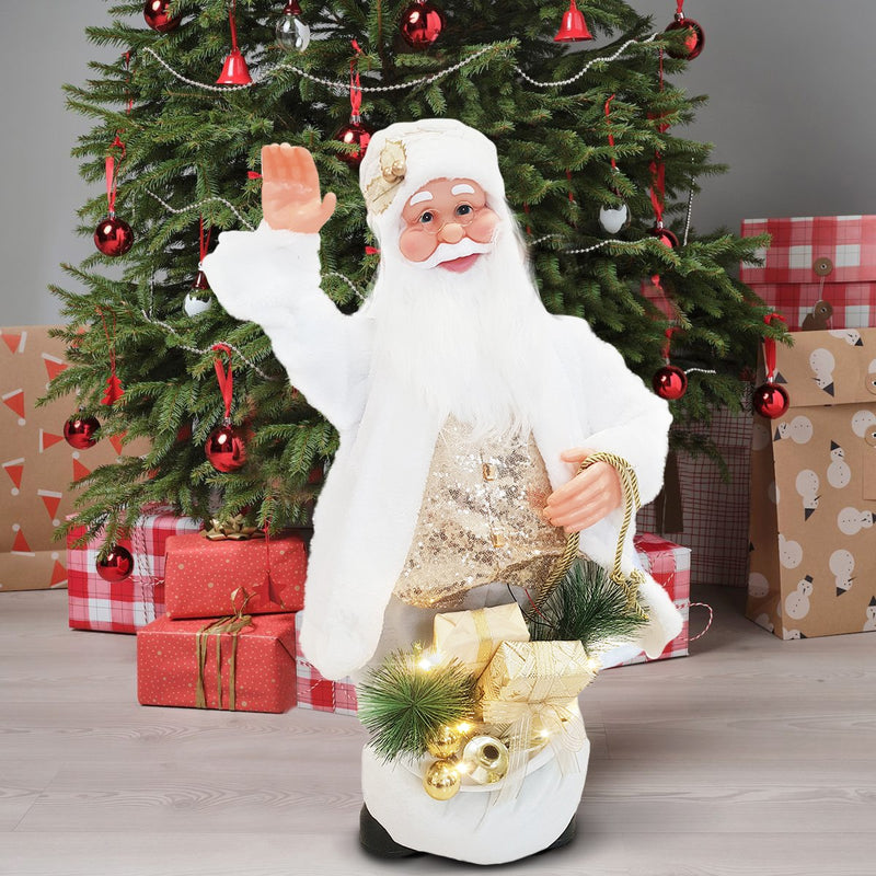 Pupazzo Babbo Natale H80 con Luci e Movimento Bianco e Oro-5