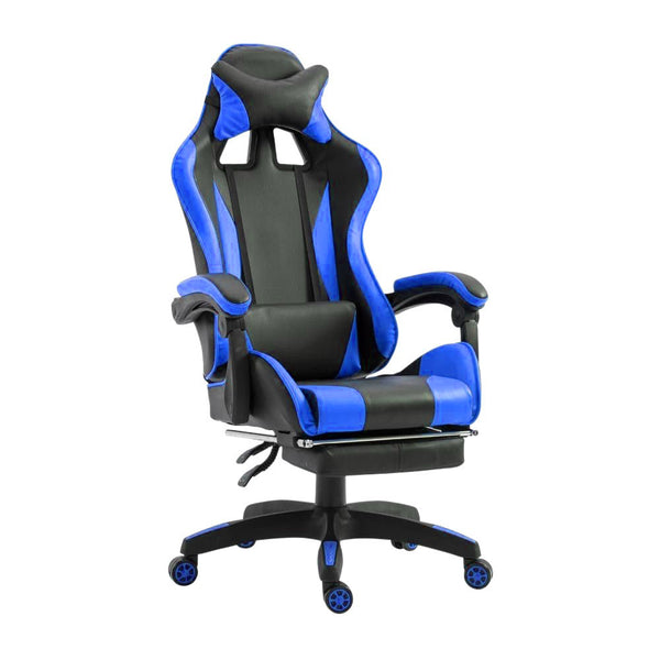 Chaise de jeu ergonomique 66x60x134 cm avec repose-pieds en similicuir bleu sconto