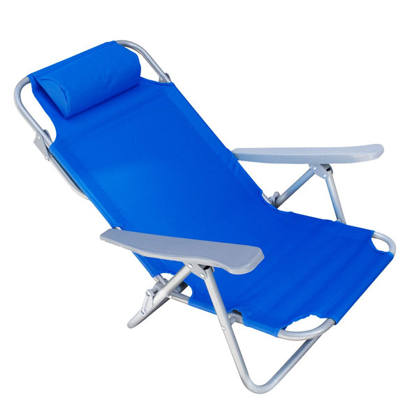 Chaise de plage pliable avec coussin en fer bleu sconto