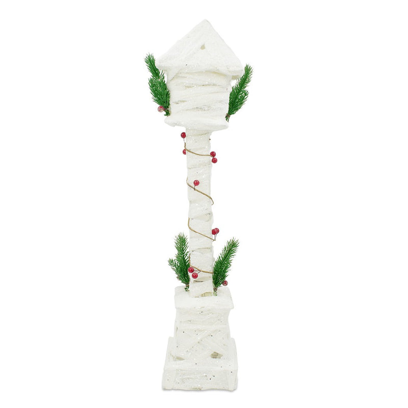 Lampione di Natale 60H cm ad intreccio bianca con glitter e minilucciole-1