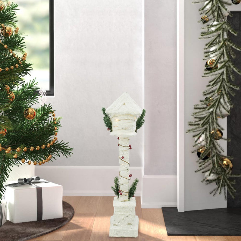 Lampione di Natale 60H cm ad intreccio bianca con glitter e minilucciole-3