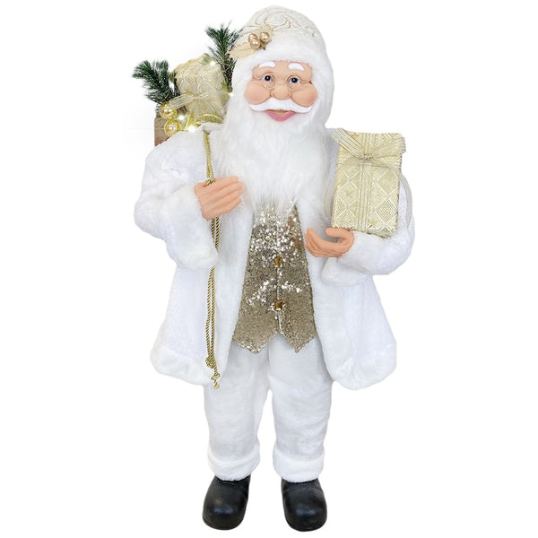 sconto Robe Père Noël Velours Blanc et Or 120Hcm avec Lumières et Sons