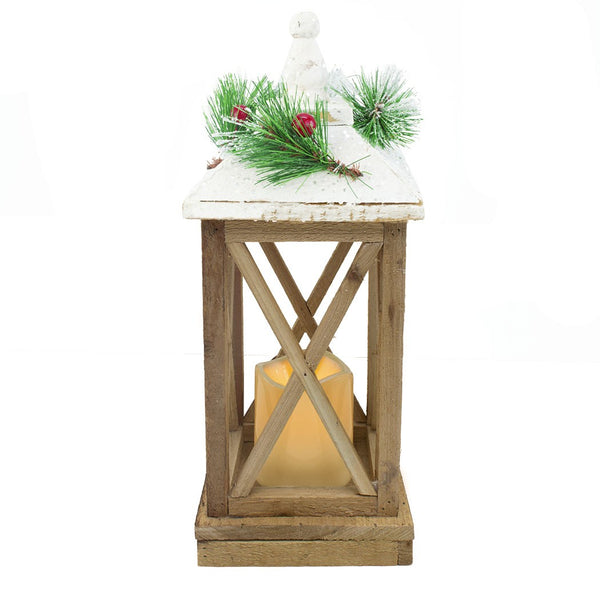 prezzo Lanterne avec bougie de Noël en bois avec lumière Led et paillettes