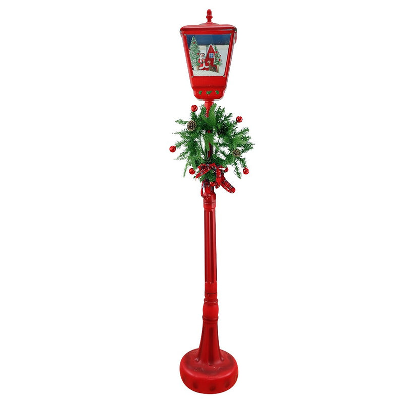 Lampione Rosso Natale H195 cm Decorazione con Suoni Mini Lucciole e ghirlanda-1