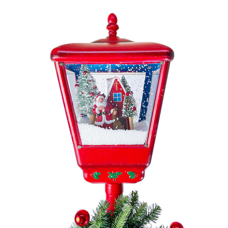 Lampione Rosso Natale H195 cm Decorazione con Suoni Mini Lucciole e ghirlanda-3