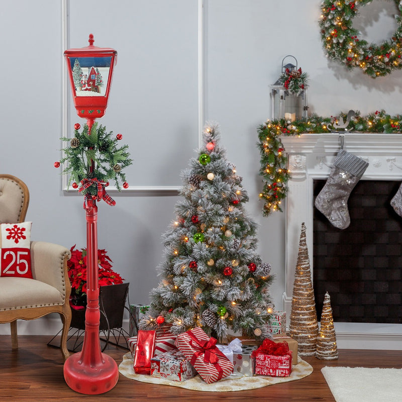 Lampione Rosso Natale H195 cm Decorazione con Suoni Mini Lucciole e ghirlanda-5