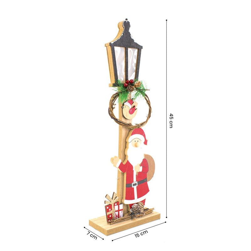 Lampione in Legno con Babbo Natale 45cm con Luce Led-4